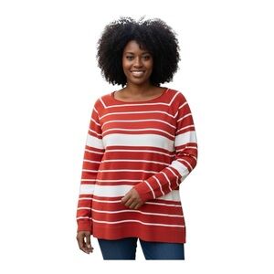 Pink Clover Womens Striped Sweater~Size XXL~Burnt Red White Curved Hem NWT~L3 31